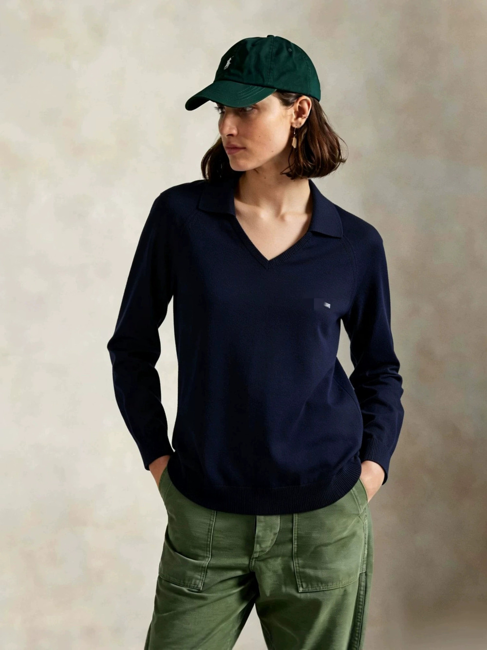 Zara Preppy Solid Color Lapel Long Sleeve Pullover Knit Sweater